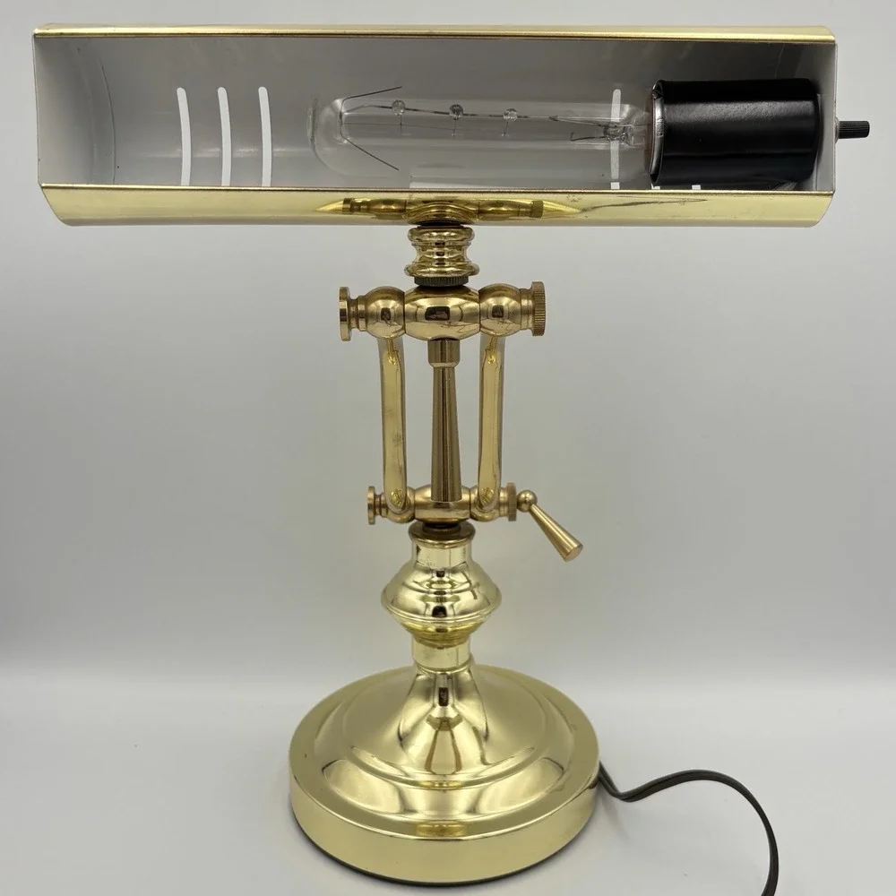 Vintage Brass Lamp Banker Piano Desk Adjustable W/ Bulb UL Listed